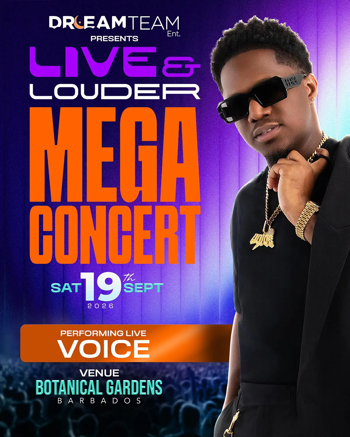 Voice performing at Live and Louder Barbados